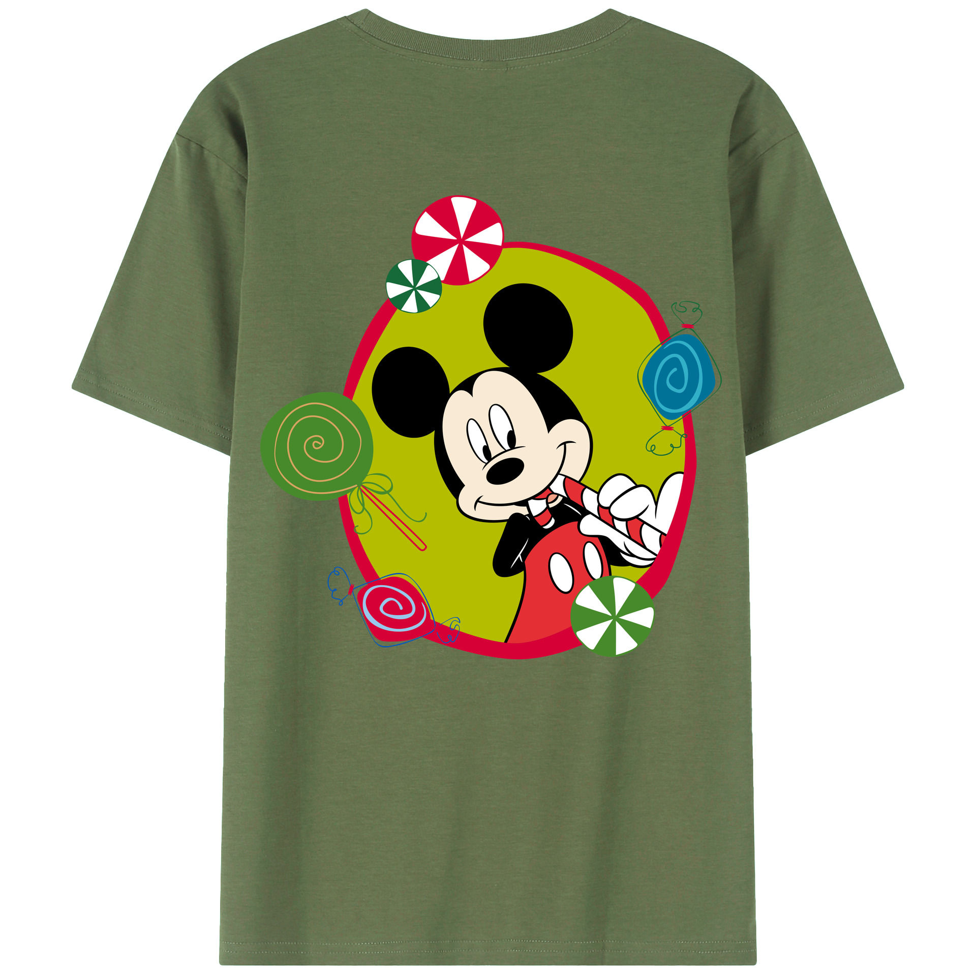 ミッキーマウス Mickey Mouse 綿100％ メンズ半袖Tシャツ（バックプリント） 通気性
